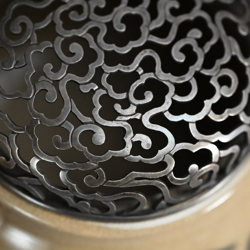 Asahi Yaki Koro with Silver Lid Decorated ー竹内 栖鳳