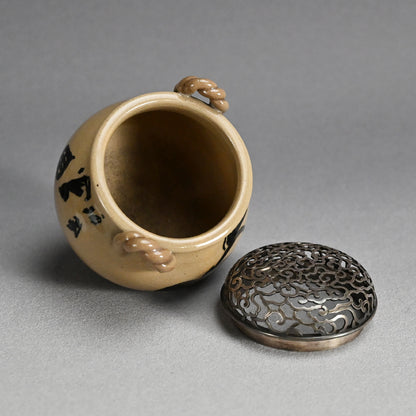 Asahi Yaki Koro with Silver Lid Decorated ー竹内 栖鳳