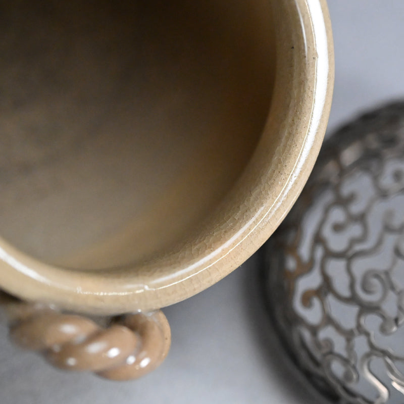 Asahi Yaki Koro with Silver Lid Decorated ー竹内 栖鳳