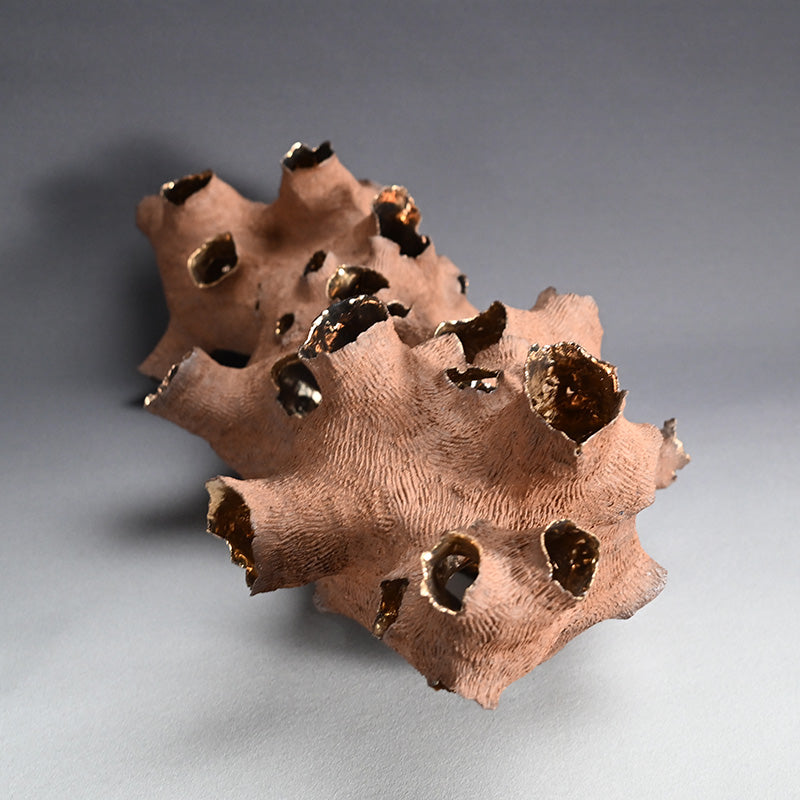 Young Female Artist Gold Glazed Ceramic Sculpture ー向井 奈生子 “土の皮Ⅳ”
