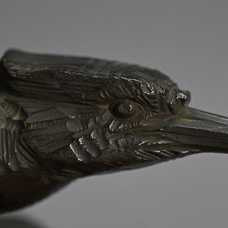 Art-Deco Bronze Sculpture of a Kingfisher ー吉田白嶺 "翡翠"