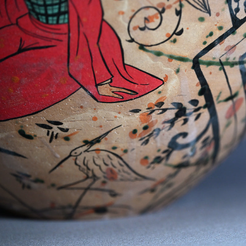 Yahichide Manga Oribe Vase ー深見 文紀 “弥七田漫画織部”