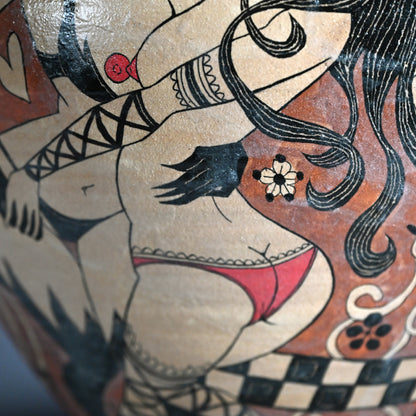 Huge Kuro Shunga Oribe Tsubo ー四季慾斎 蟻助 “黒春画織部壺”