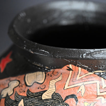 Huge Kuro Shunga Oribe Tsubo ー四季慾斎 蟻助 “黒春画織部壺”