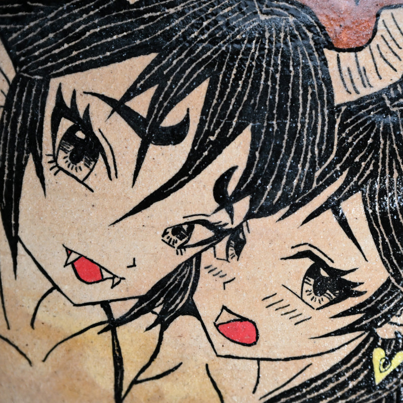 Huge Kuro Shunga Oribe Tsubo ー四季慾斎 蟻助 “黒春画織部壺”