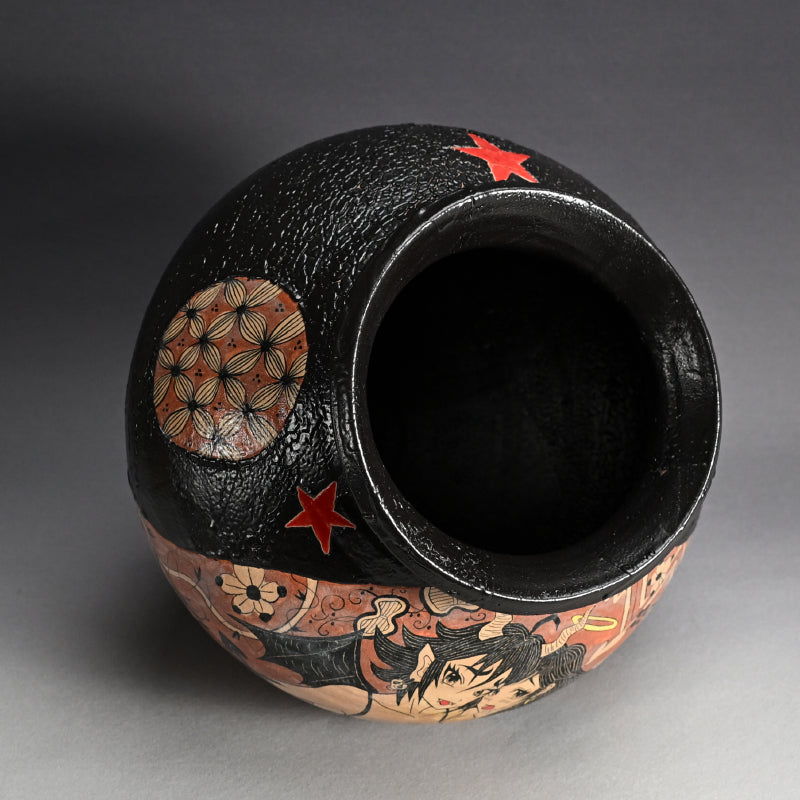 Huge Kuro Shunga Oribe Tsubo ー四季慾斎 蟻助 “黒春画織部壺”