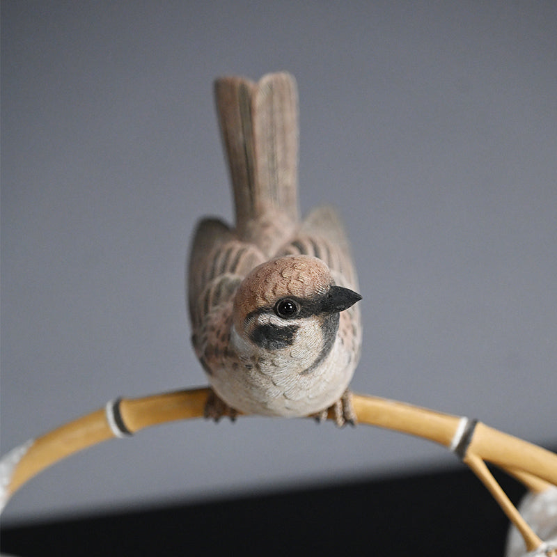 Carved Wood Sculpture, Winter Sparrow ー神保 雅 “寒雀”