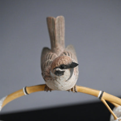 Carved Wood Sculpture, Winter Sparrow ー神保 雅 “寒雀”