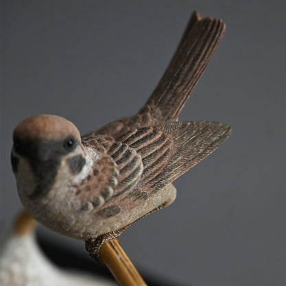 Carved Wood Sculpture, Winter Sparrow ー神保 雅 “寒雀”