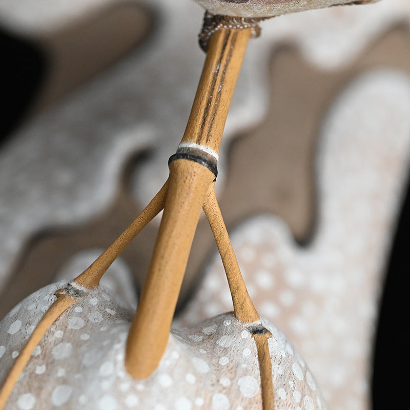 Carved Wood Sculpture, Winter Sparrow ー神保 雅 “寒雀”