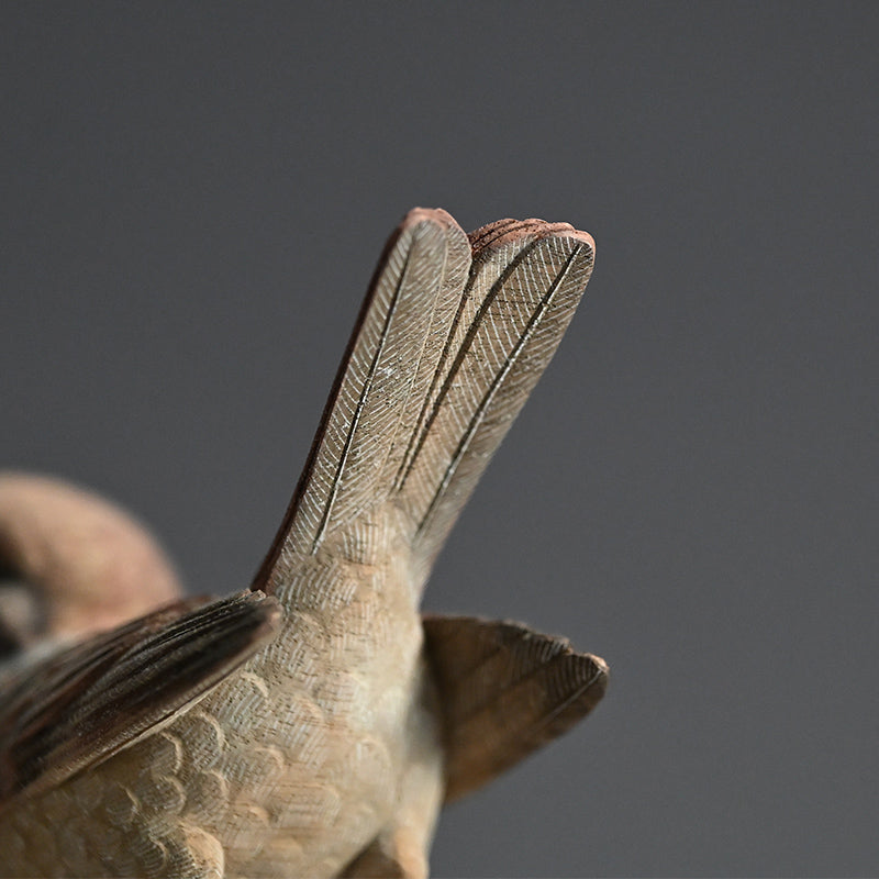 Carved Wood Sculpture, Winter Sparrow ー神保 雅 “寒雀”