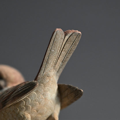 Carved Wood Sculpture, Winter Sparrow ー神保 雅 “寒雀”