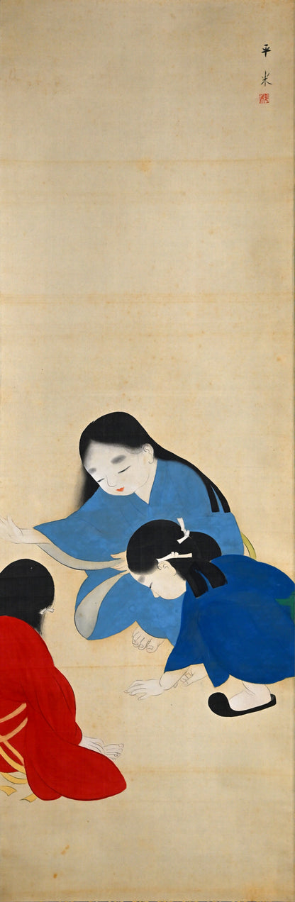 Children at Play, Taisho p. Japanese Scroll ー野添 平米 “遊童”