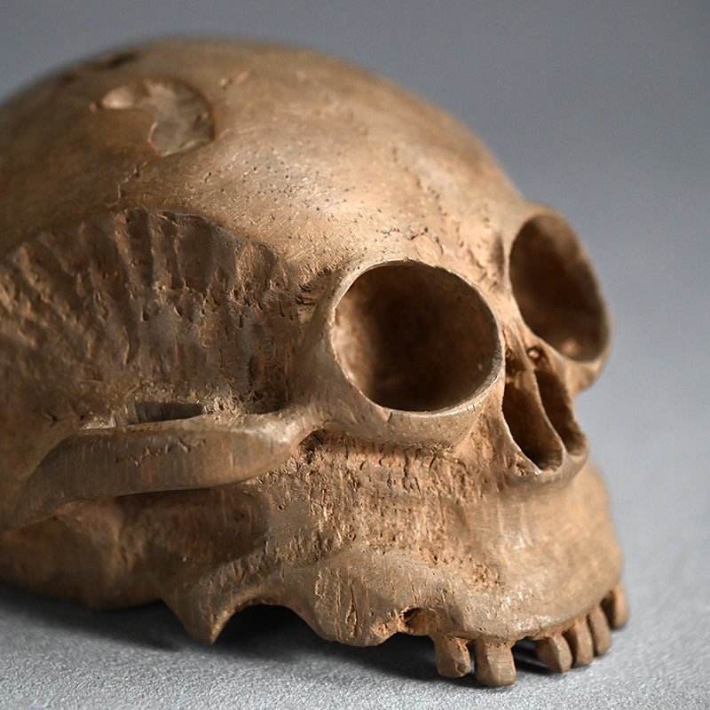 Antique Japanese Chikkon Carved Bamboo-Root Skull