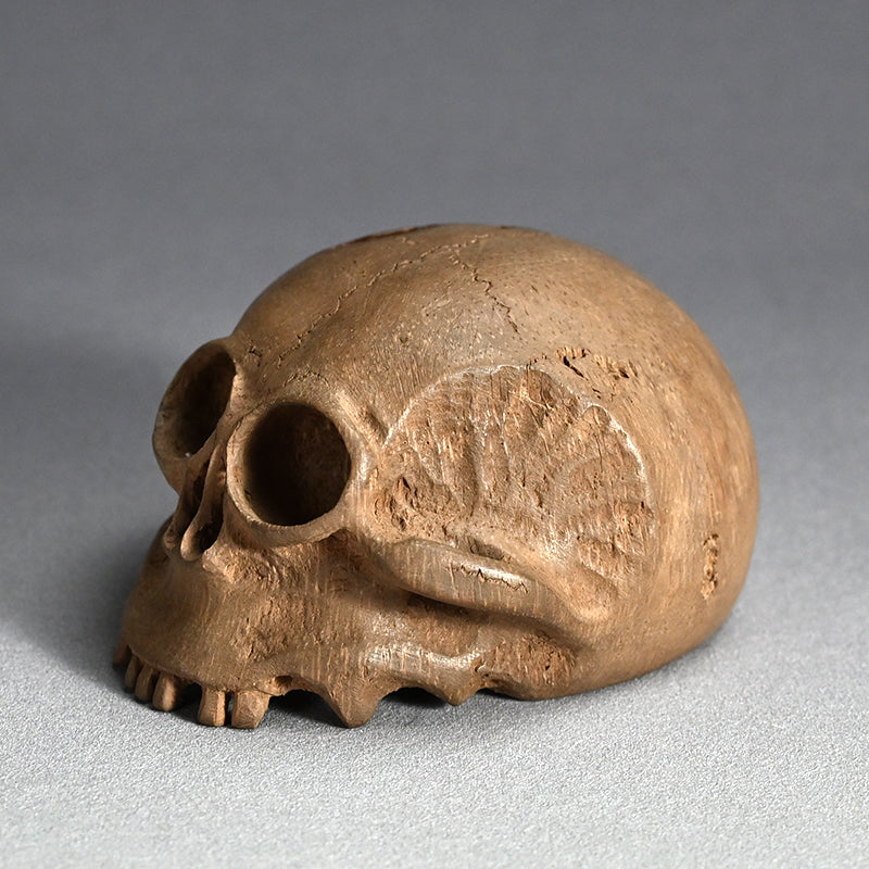 Antique Japanese Chikkon Carved Bamboo-Root Skull