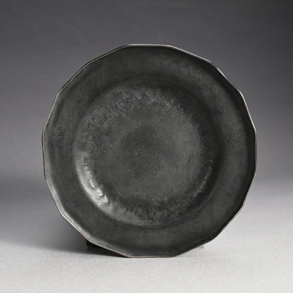 Hand Forged Iron Dish w/ Silver Rim ー高木 治良兵衛 "銀縁鐵青海盂"