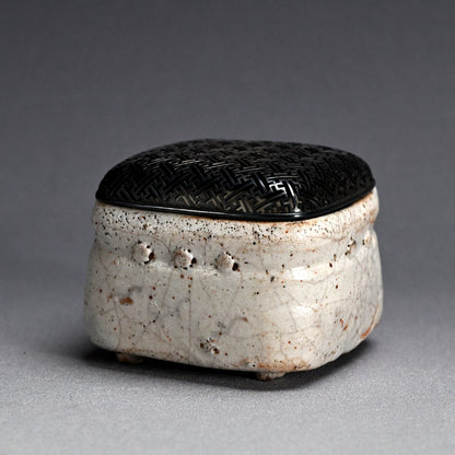 Antique Japanese Shino Koro incense Burner with Silver Lid