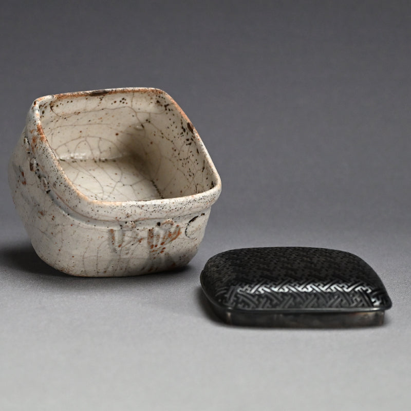 Antique Japanese Shino Koro incense Burner with Silver Lid