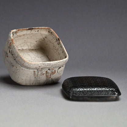 Antique Japanese Shino Koro incense Burner with Silver Lid