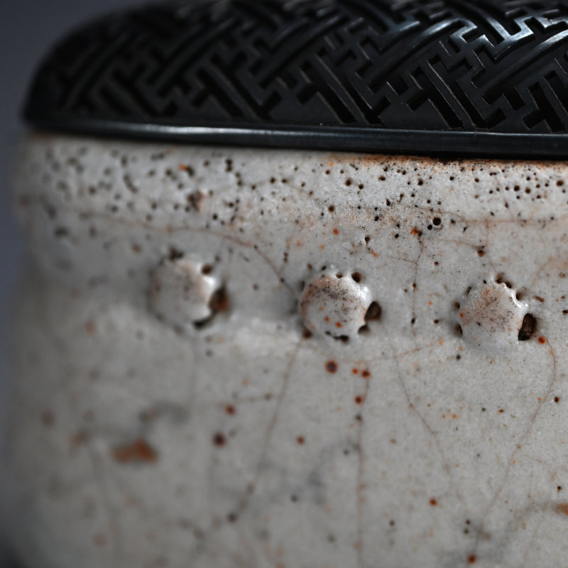 Antique Japanese Shino Koro incense Burner with Silver Lid