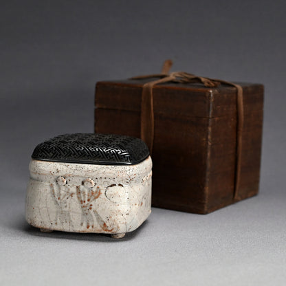 Antique Japanese Shino Koro incense Burner with Silver Lid