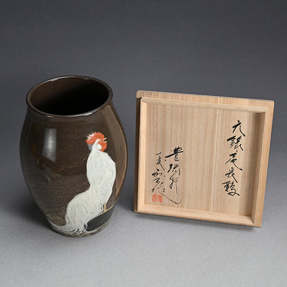 Unusual Vase, Long Tailed Rooster ー十三代 横石 臥牛 "鶏文花瓶"