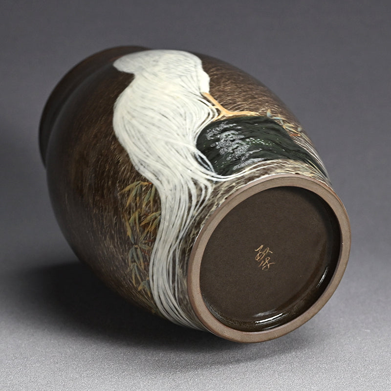 Unusual Vase, Long Tailed Rooster ー十三代 横石 臥牛 "鶏文花瓶"