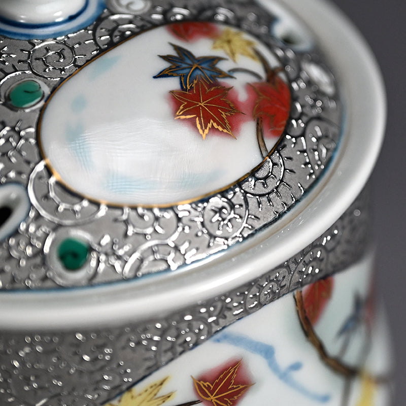 Platinum Glazed Koro Incense burner ー山本 一洋 "純プラチナ彩 紅の森"