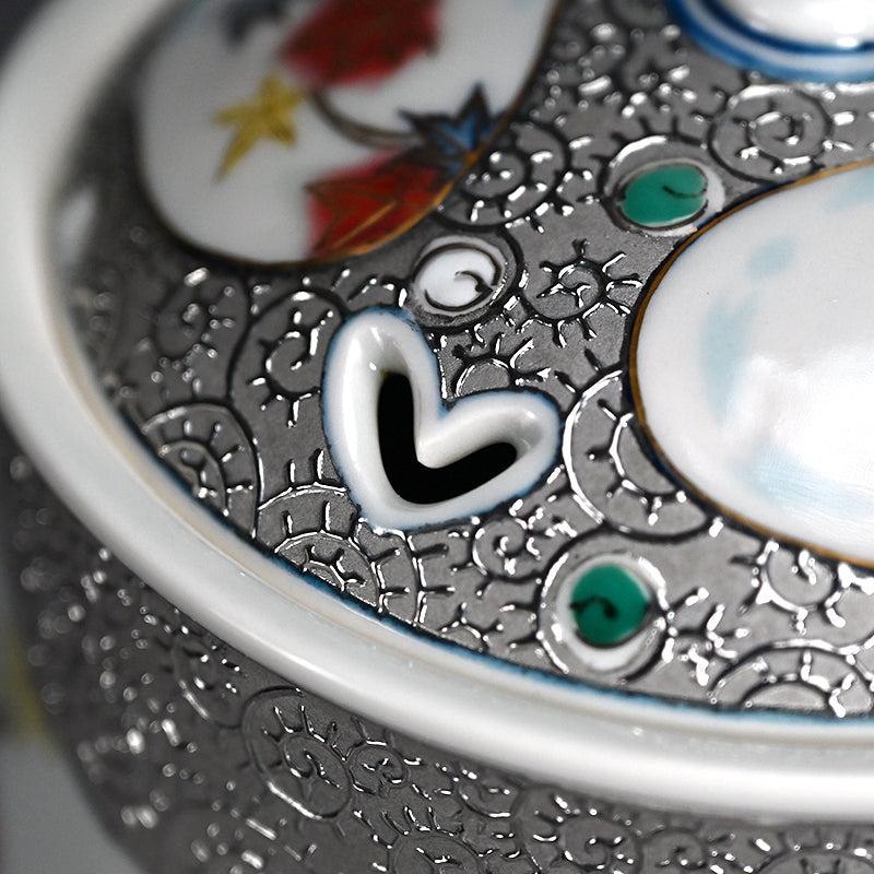 Platinum Glazed Koro Incense burner ー山本 一洋 "純プラチナ彩 紅の森"