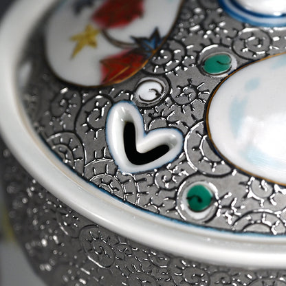 Platinum Glazed Koro Incense burner ー山本 一洋 "純プラチナ彩 紅の森"