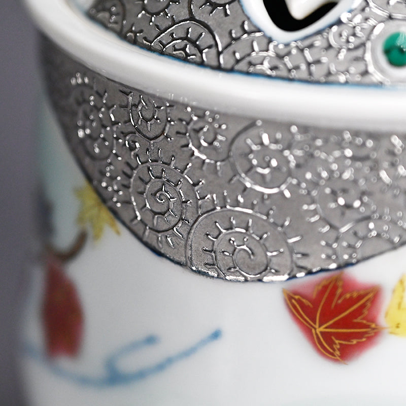 Platinum Glazed Koro Incense burner ー山本 一洋 "純プラチナ彩 紅の森"