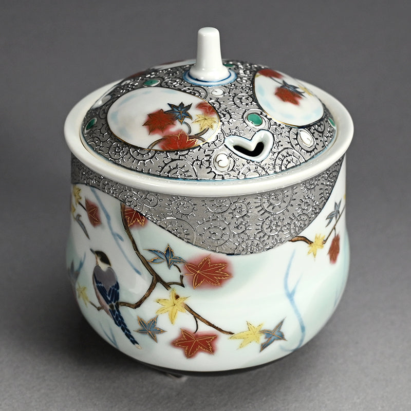 Platinum Glazed Koro Incense burner ー山本 一洋 "純プラチナ彩 紅の森"