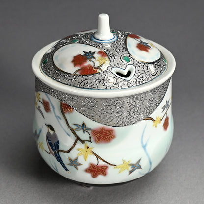 Platinum Glazed Koro Incense burner ー山本 一洋 "純プラチナ彩 紅の森"