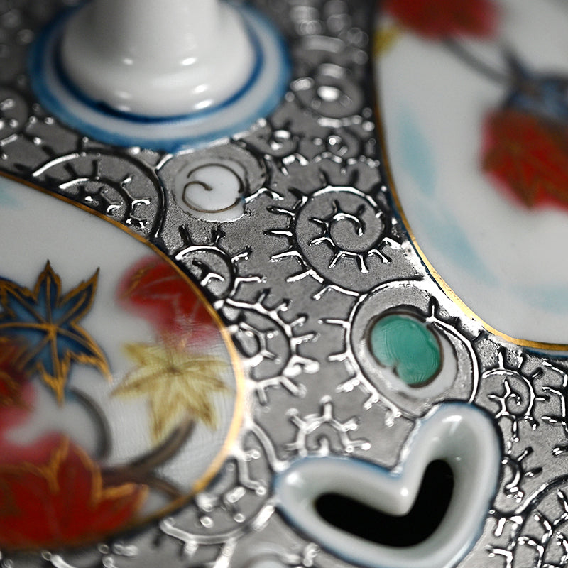 Platinum Glazed Koro Incense burner ー山本 一洋 "純プラチナ彩 紅の森"