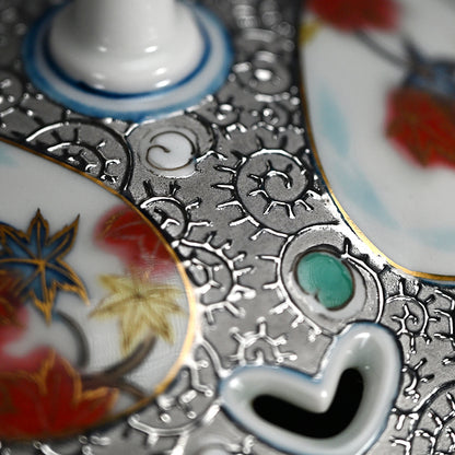 Platinum Glazed Koro Incense burner ー山本 一洋 "純プラチナ彩 紅の森"