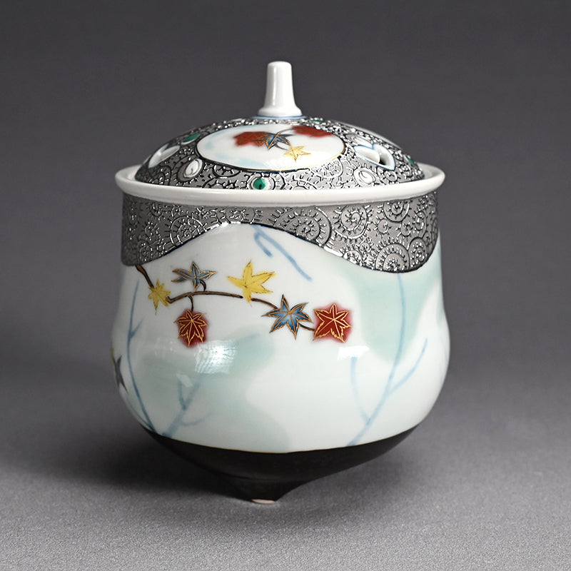 Platinum Glazed Koro Incense burner ー山本 一洋 "純プラチナ彩 紅の森"