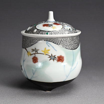 Platinum Glazed Koro Incense burner ー山本 一洋 "純プラチナ彩 紅の森"