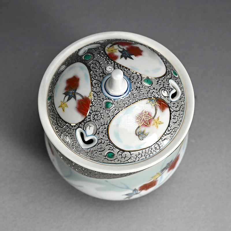 Platinum Glazed Koro Incense burner ー山本 一洋 "純プラチナ彩 紅の森"