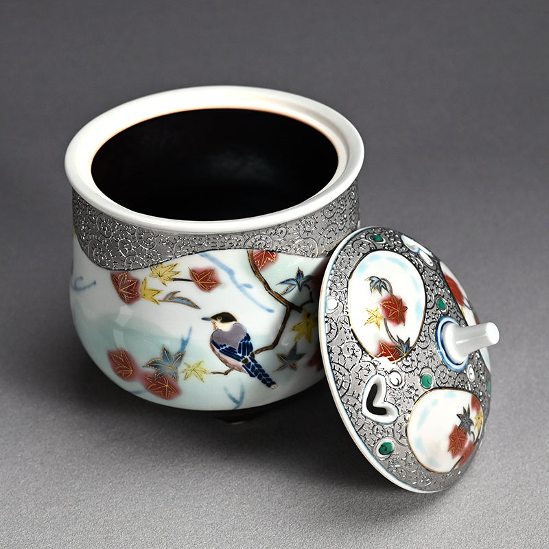 Platinum Glazed Koro Incense burner ー山本 一洋 "純プラチナ彩 紅の森"