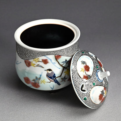Platinum Glazed Koro Incense burner ー山本 一洋 "純プラチナ彩 紅の森"