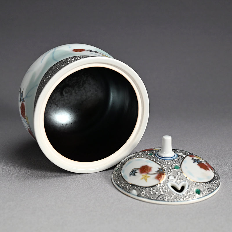 Platinum Glazed Koro Incense burner ー山本 一洋 "純プラチナ彩 紅の森"