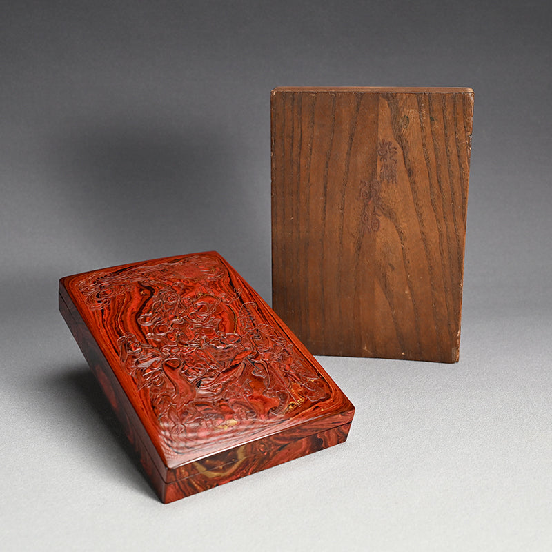 Antique Carved Kagawa-Nuri Solid Lacquer Box