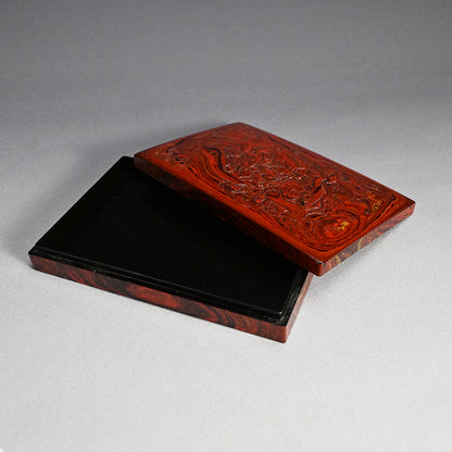 Antique Carved Kagawa-Nuri Solid Lacquer Box