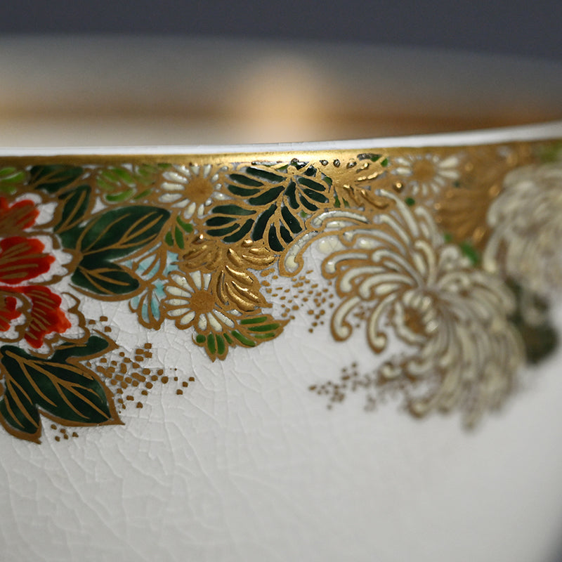 Satsuma Chawan Tea Bowl ー橋本 陶正山 "薩摩内七宝割菊牡丹ノ絵茶碗"