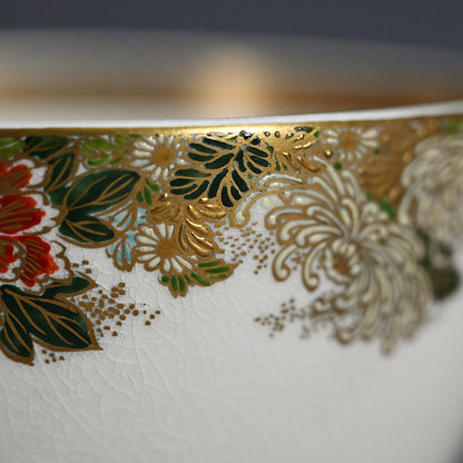 Satsuma Chawan Tea Bowl ー橋本 陶正山 "薩摩内七宝割菊牡丹ノ絵茶碗"