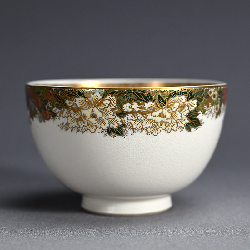 Satsuma Chawan Tea Bowl ー橋本 陶正山 "薩摩内七宝割菊牡丹ノ絵茶碗"
