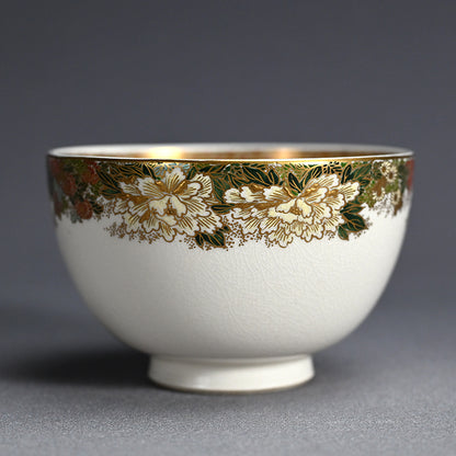 Satsuma Chawan Tea Bowl ー橋本 陶正山 "薩摩内七宝割菊牡丹ノ絵茶碗"