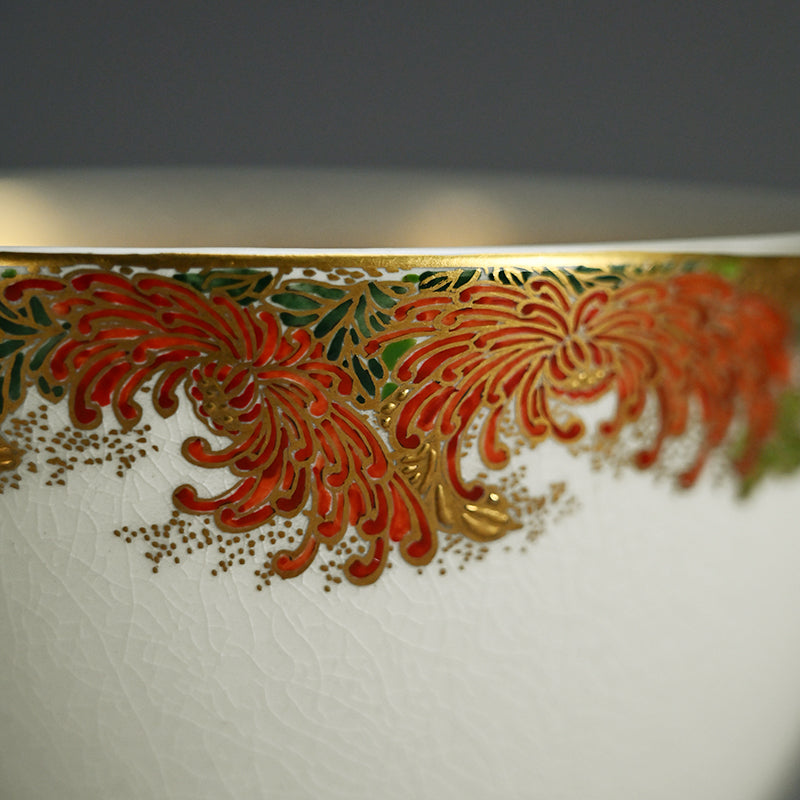 Satsuma Chawan Tea Bowl ー橋本 陶正山 "薩摩内七宝割菊牡丹ノ絵茶碗"