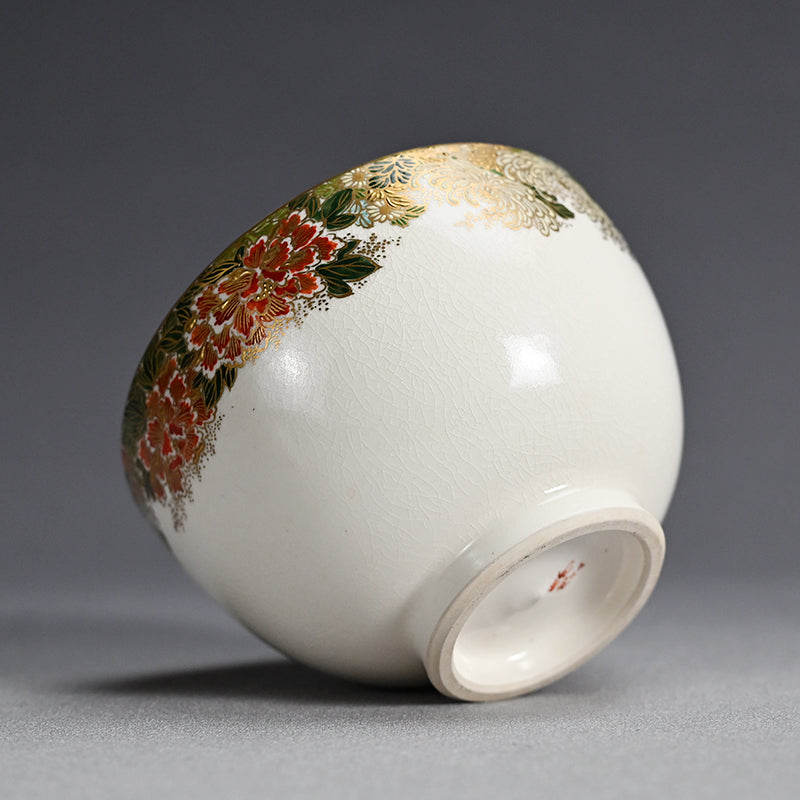 Satsuma Chawan Tea Bowl ー橋本 陶正山 "薩摩内七宝割菊牡丹ノ絵茶碗"