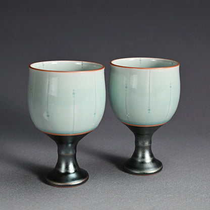 Celedon Stemmed Cup Set, A ー土井 雅文 “鉄彩磁点線文高脚杯”